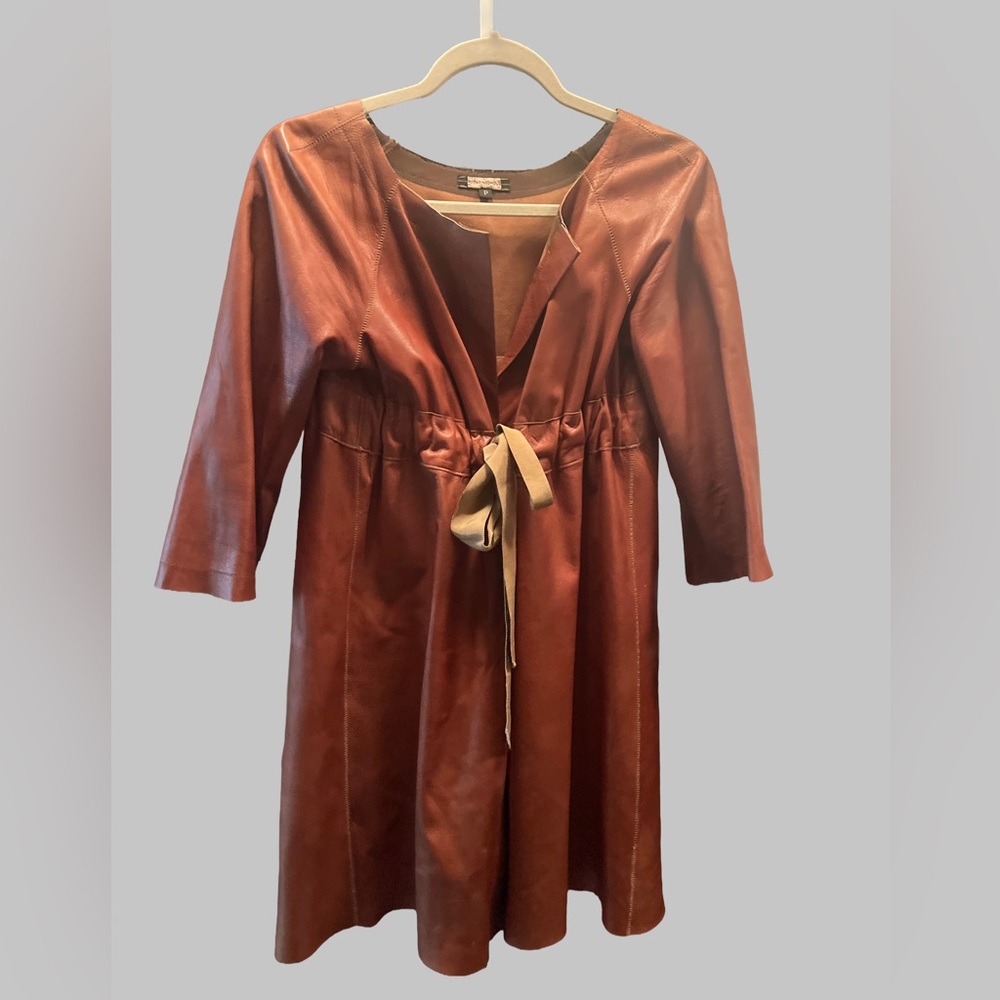 Rozae Nichols Tie-front 100% Leather Lightweight Coat